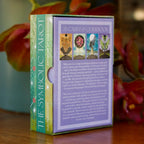 Box of 'The Symbolic Tarot' with colorful tarot card illustrations on a wooden surface.