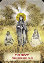Collage of a woman with a dove and text 'The Good I Am Inherently Good' on a textured background