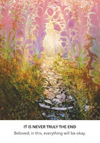 Colorful artistic depiction of a stream surrounded by nature with a motivational quote at the bottom.