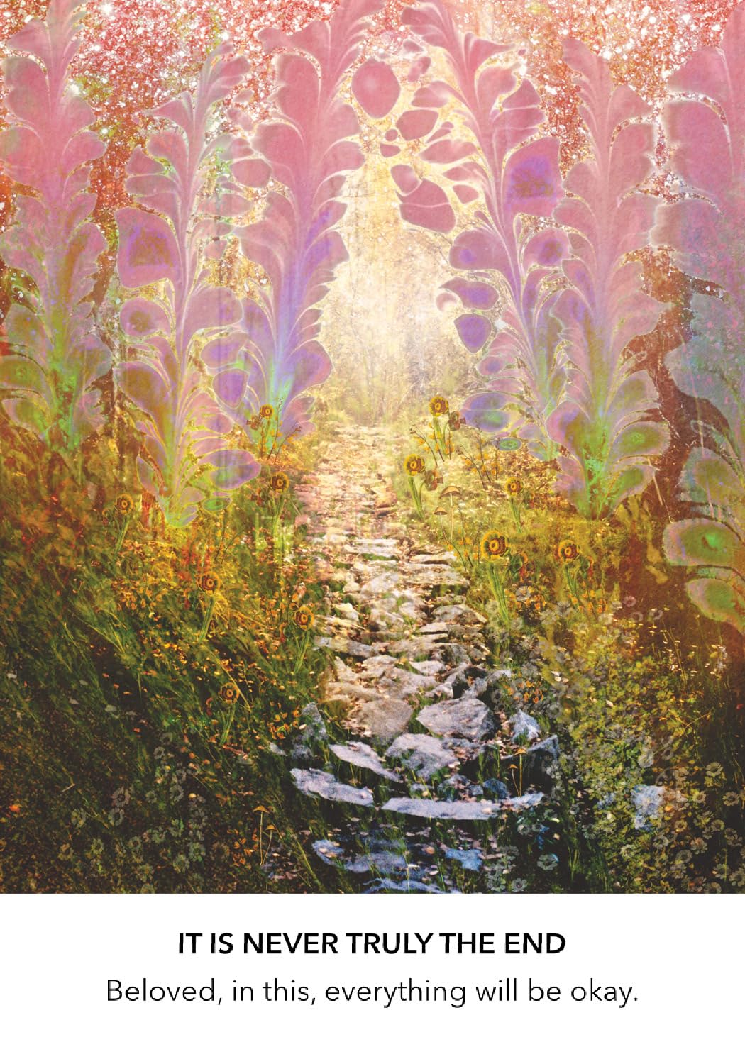 Colorful artistic depiction of a stream surrounded by nature with a motivational quote at the bottom.
