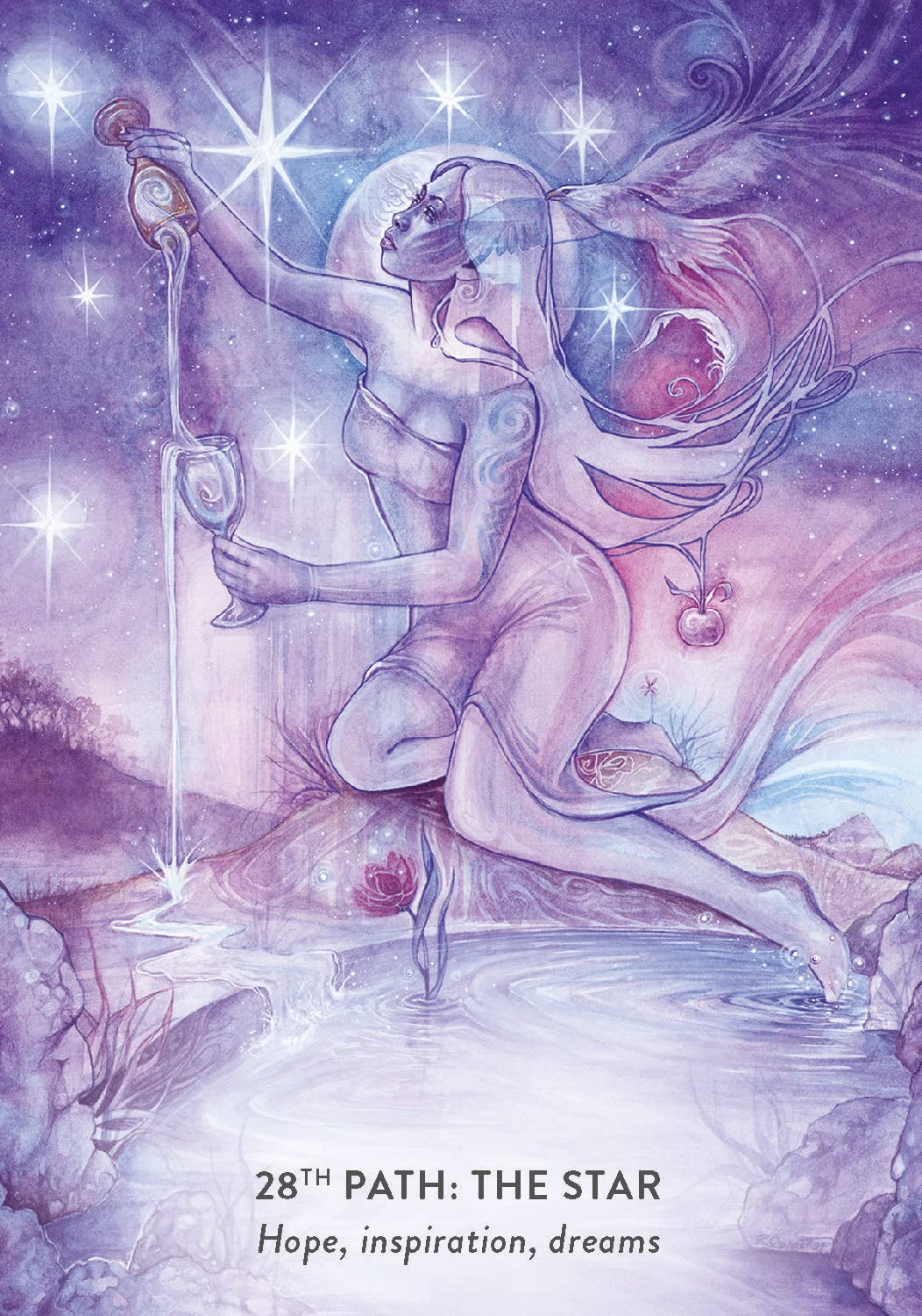 Artistic depiction of a fairy-like figure with wings, holding a star, against a mystical purple background.