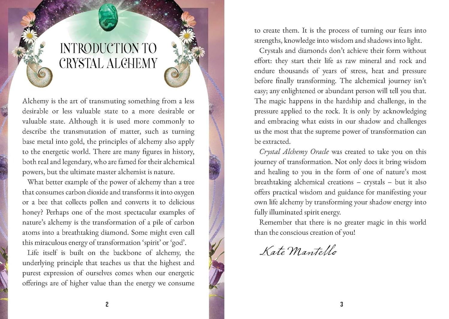 Page from a book titled 'Introduction to Crystal Alchemy' with decorative elements and text.