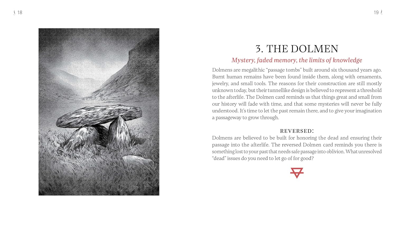 Black and white image of a dolmen with text on the right side.
