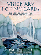 Book cover of 'Visionary I Ching Cards' with artistic depiction of mountains and water.
