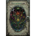 Cover of 'Necronomicon' tarot deck and guidebook with intricate design and text.