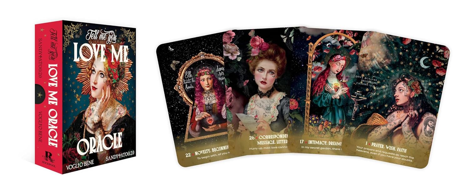 Love Me Oracle card deck with colorful illustrations on a white background