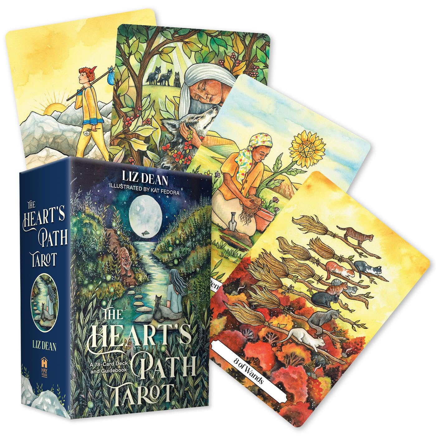 Heart's Path Tarot cards with colorful illustrations and box on a white background