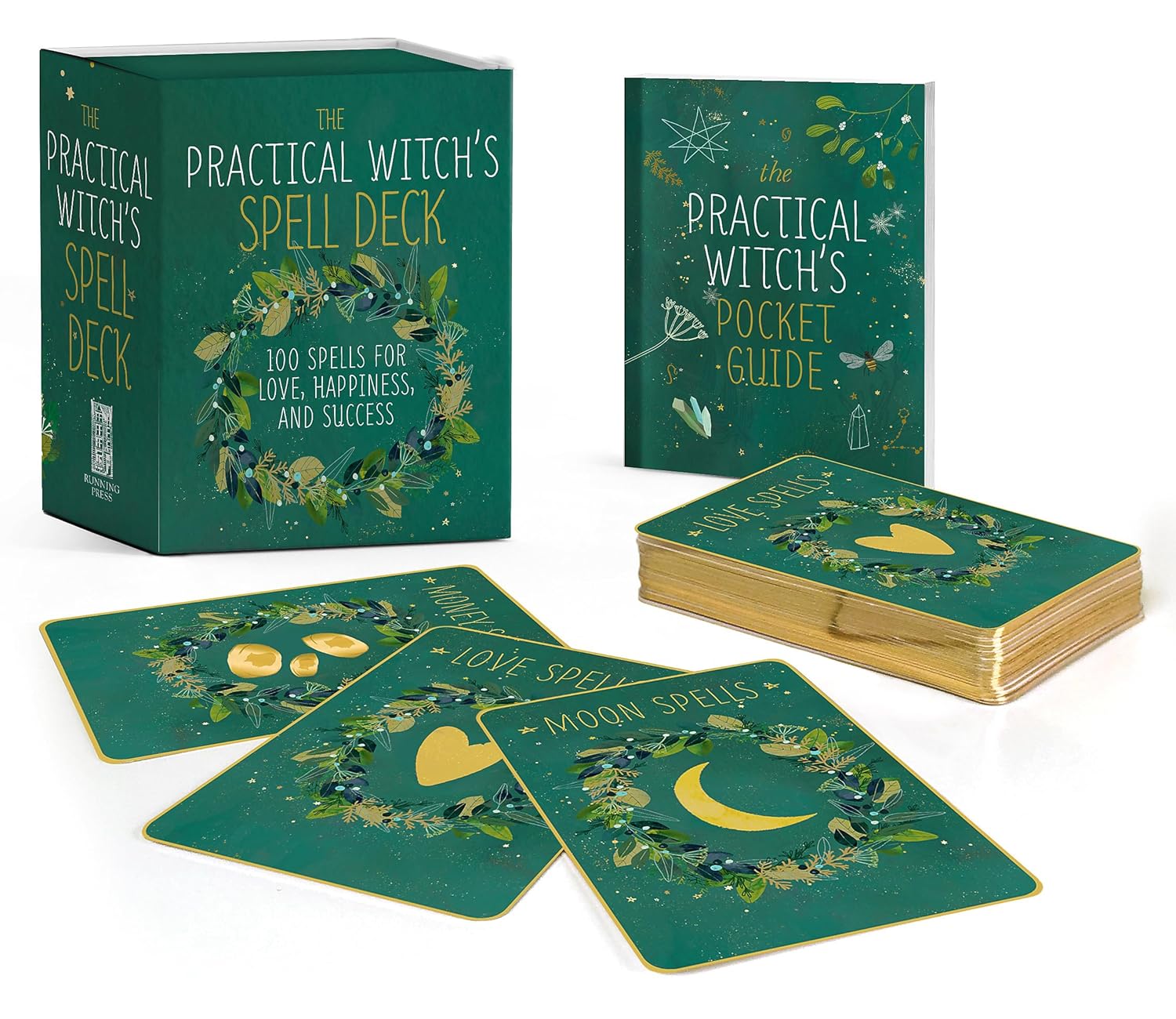 The Practical Witch's Spell Deck with cards and guidebook on a white background
