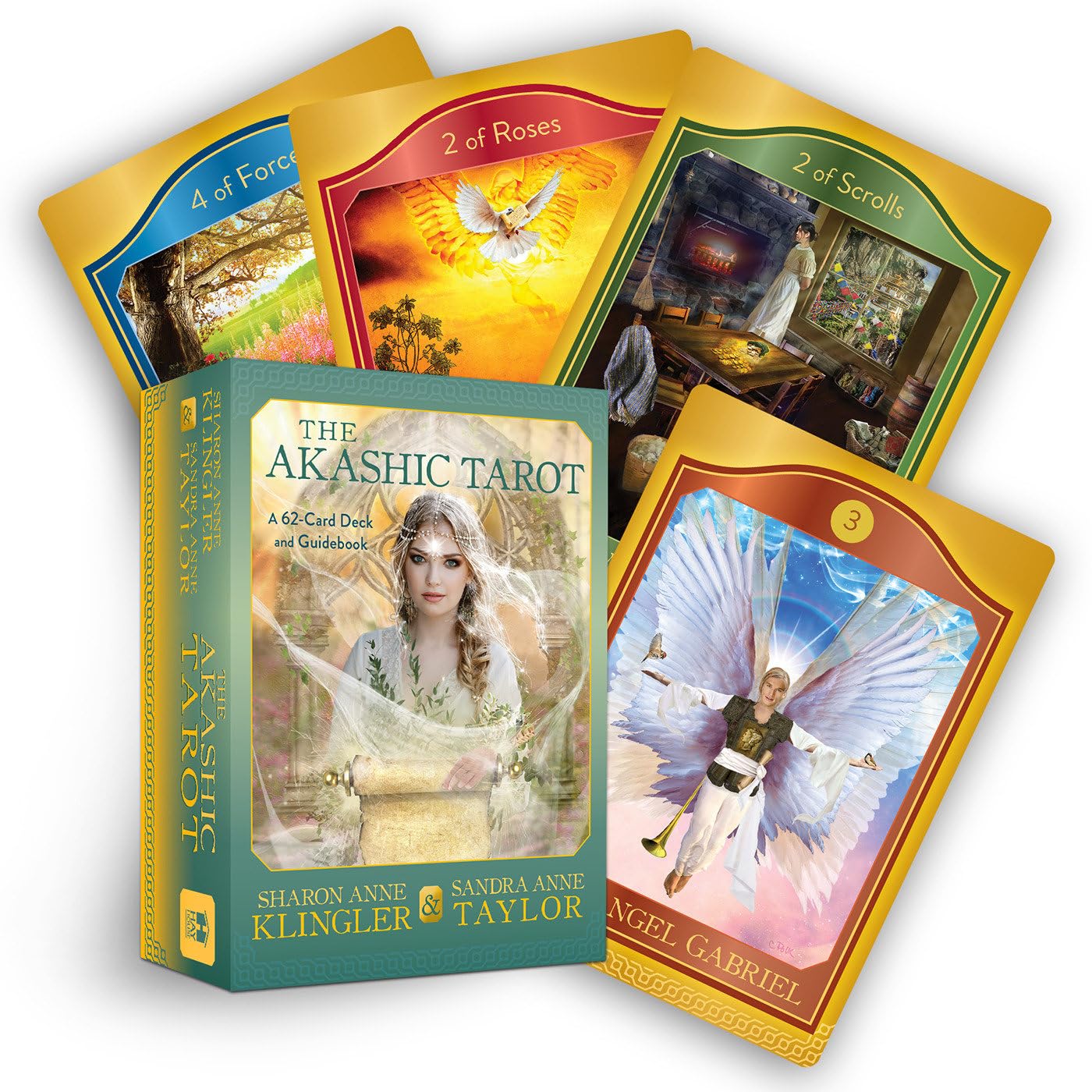 Akashic Tarot cards and book on a white background