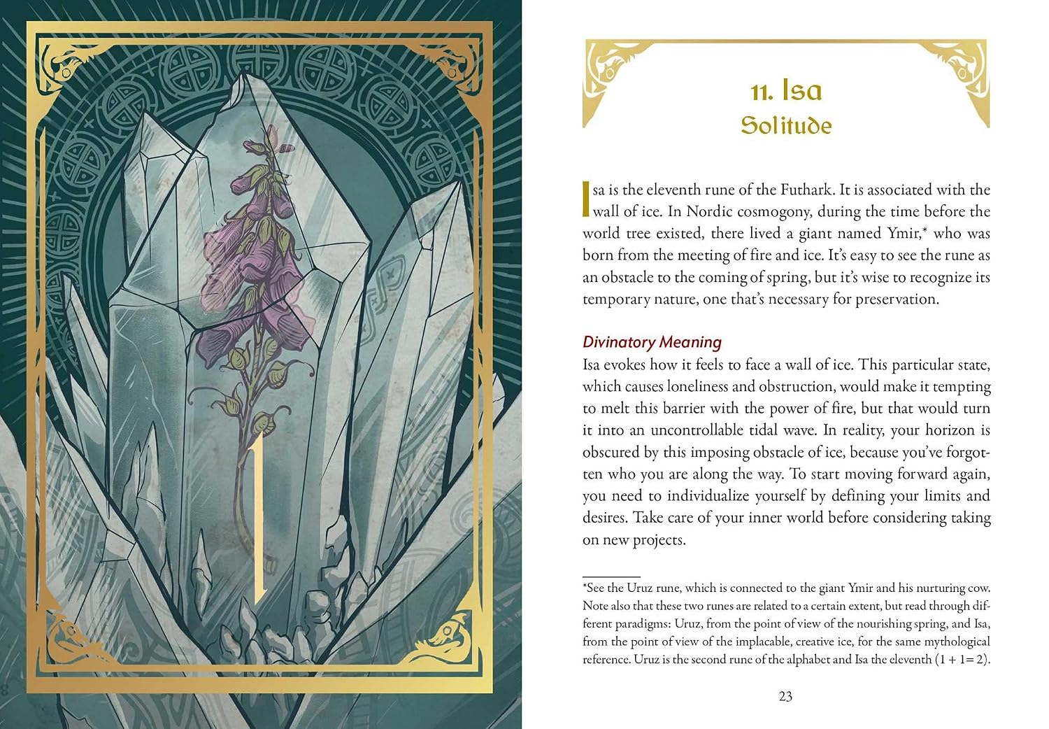 A printed page from a book or booklet showing Norse runic symbolism for '11. Isa Solitude.