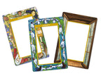Set of colorful tarot cards with wooden frame on a white background