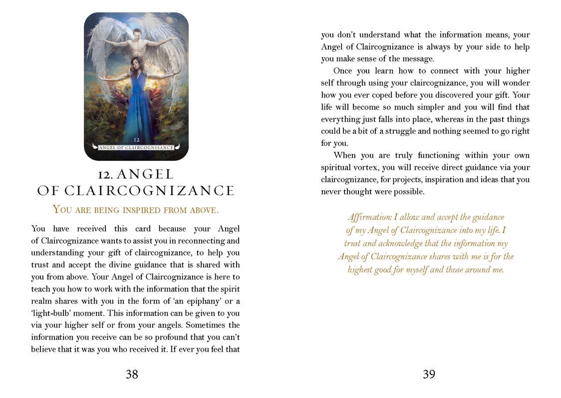 Card with angelic imagery and text on a book page