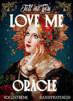 Artistic cover of a book titled 'Tell Me You Love Me Oracle' with decorative elements and text.