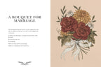 Floral arrangement with text on a beige background