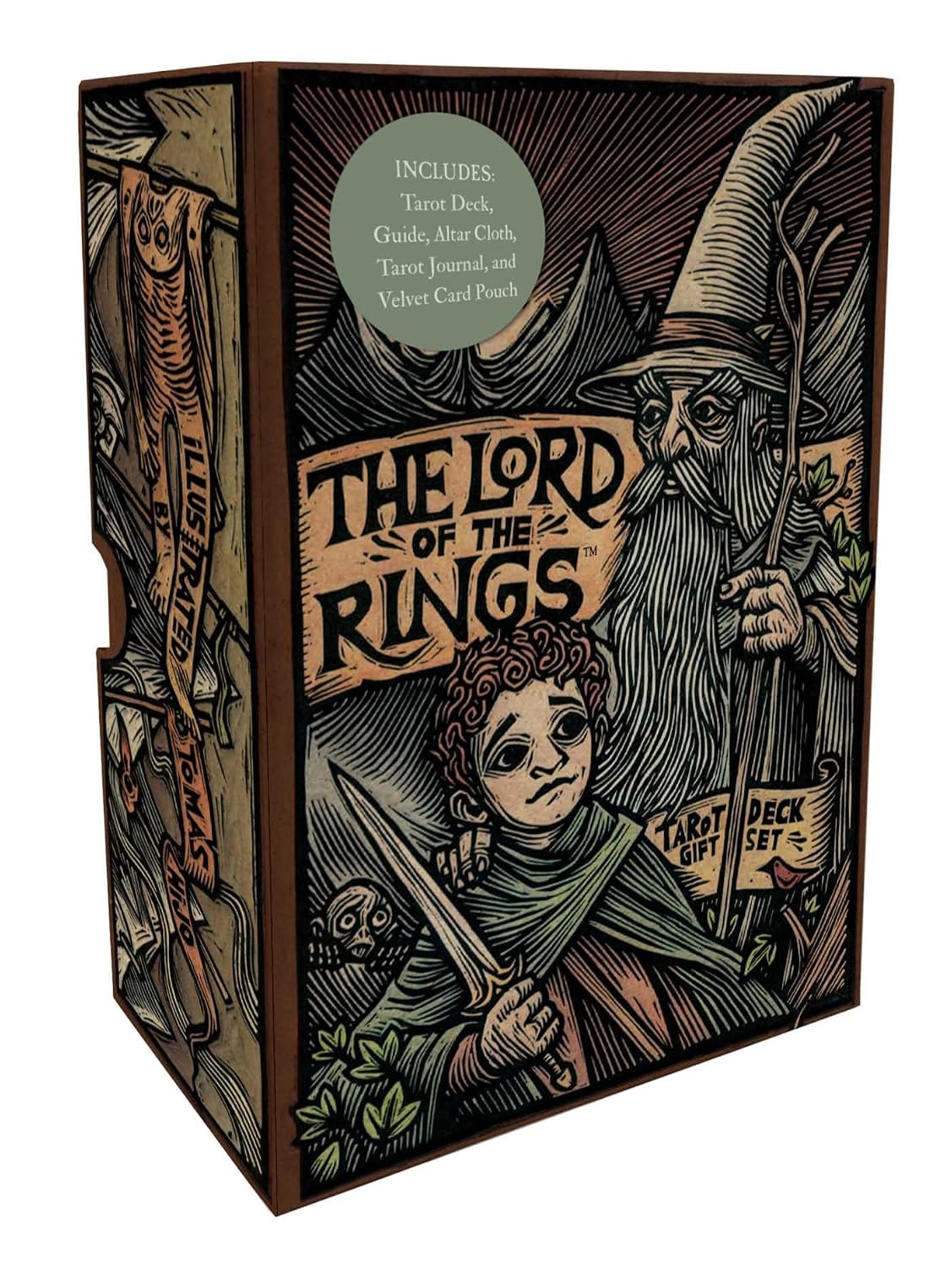 Tartan Deck box for 'The Lord of the Rings' with illustrations and text on a white background