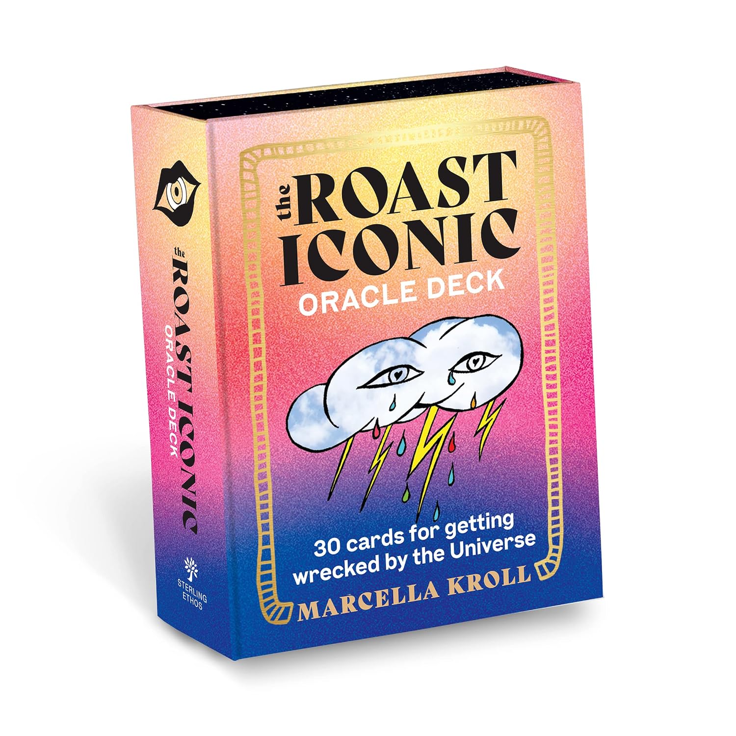 Roast Iconic Oracle Deck packaging with colorful design and text