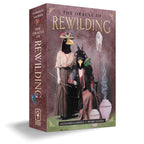 Book cover of 'The Oracle of Rewilding' with illustrations of people and animals on a purple background.