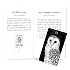 Card with owl illustration and text on a white background