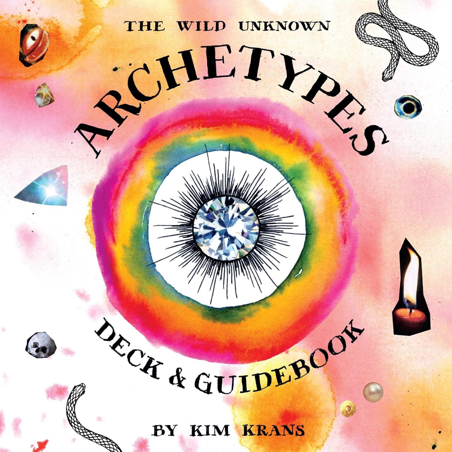 Book cover of 'Archetypes Deck & Guidebook' by Kim Krans with colorful design and eye illustration.