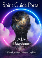 Book cover of 'Spirit Guide Portal' by Aja Daashuur with a silhouette of a head and cloud design.