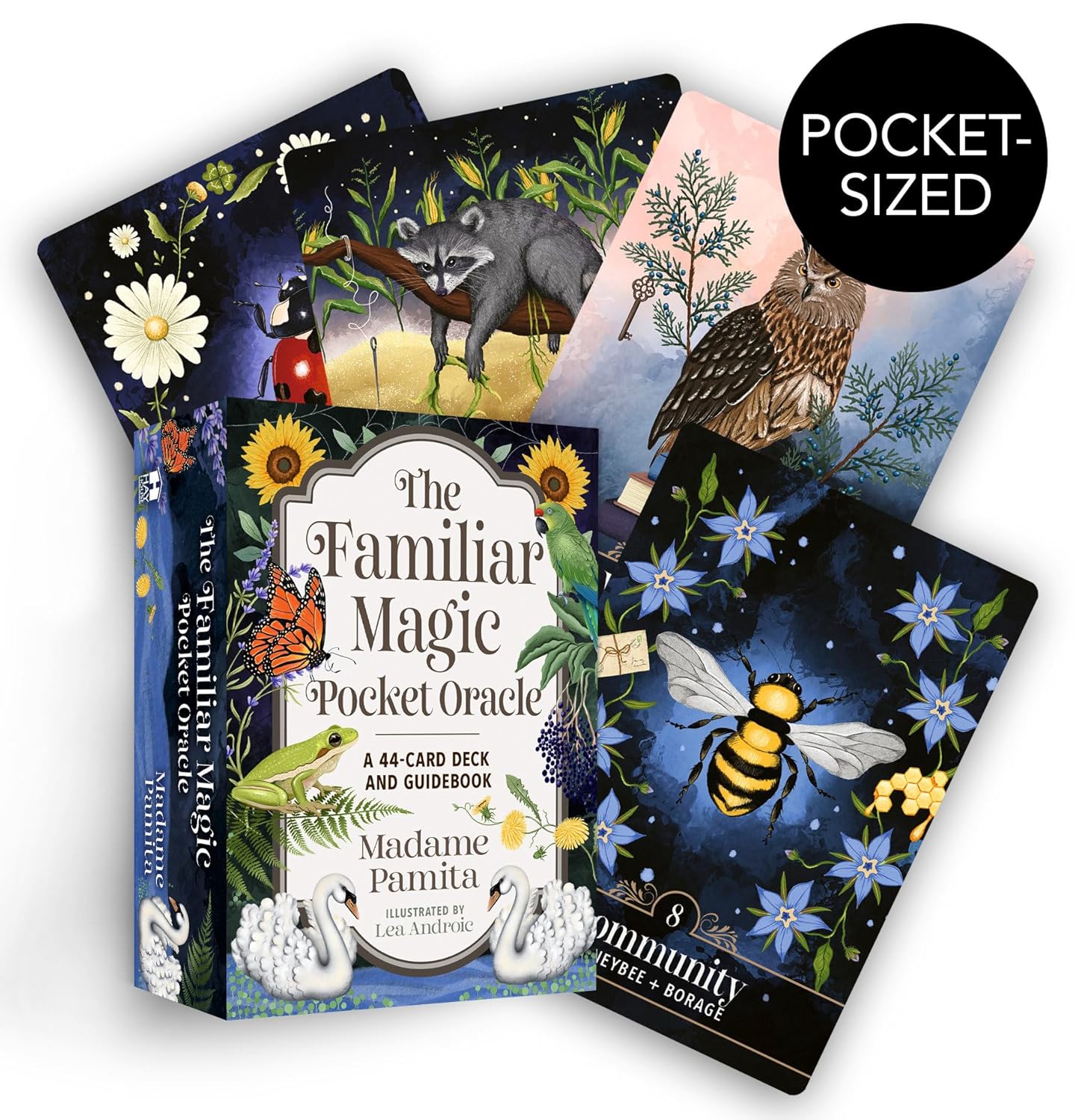 Familiars Magic Pocket Oracle cards with cover and illustrations of nature-themed designs.