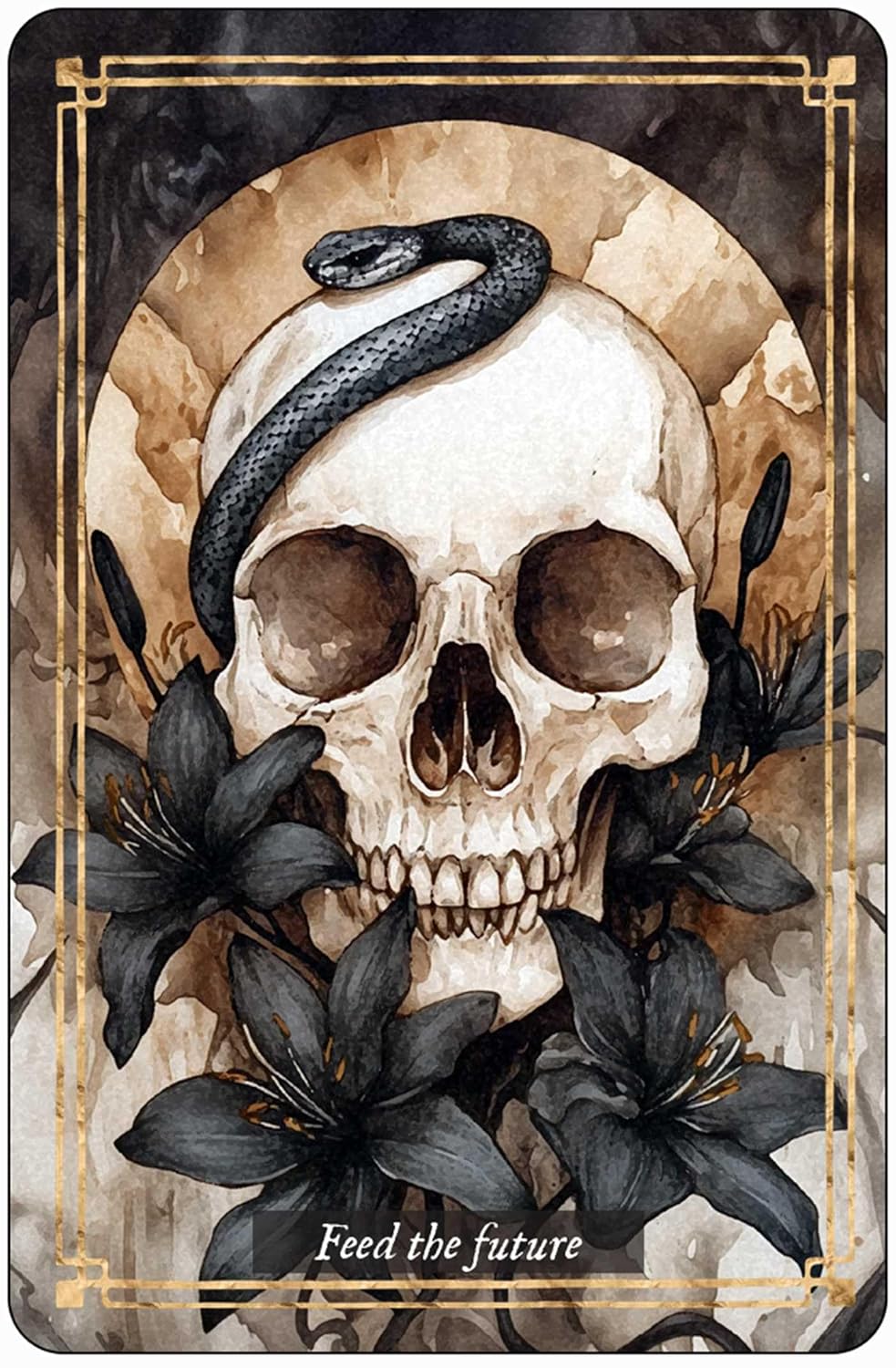 Skull with snake and flowers on a dark background