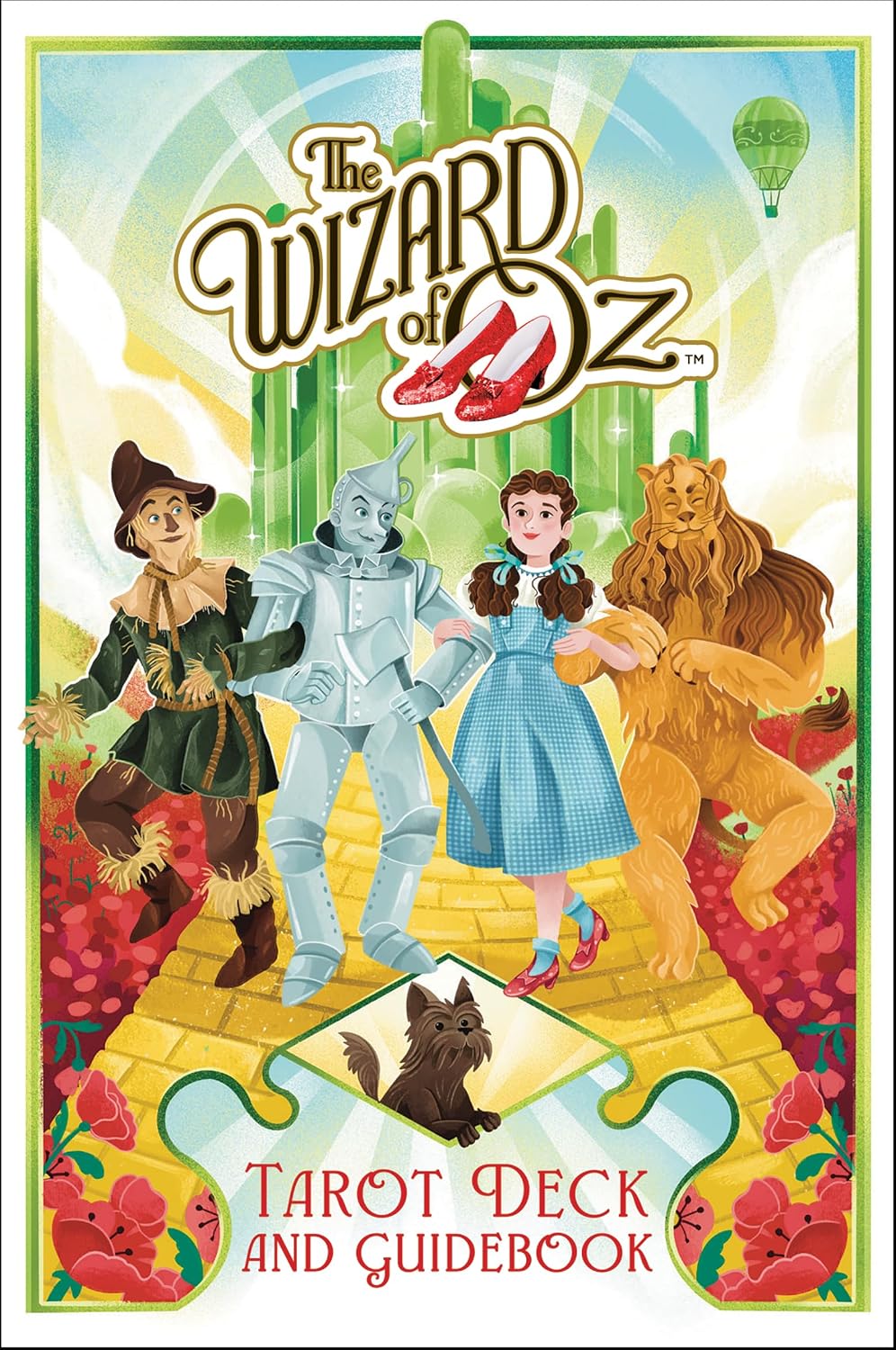 Cover of 'The Wizard of Oz' tarot deck and guidebook featuring characters on a yellow brick road.