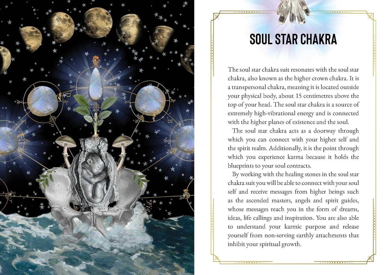 Illustration of a horse with a rider in a celestial setting, accompanied by text about the soul star chakra.