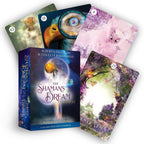 Shaman's Dream Oracle cards with colorful card backs and a book titled 'Shaman's Dream Oracle' on a white background.