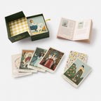 Set of tarot cards with illustrations and a box on a white background