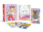 Feline Mystique card game packaging with colorful illustrations of cats on a white background