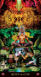 Tarot card featuring a mystical figure with a colorful background