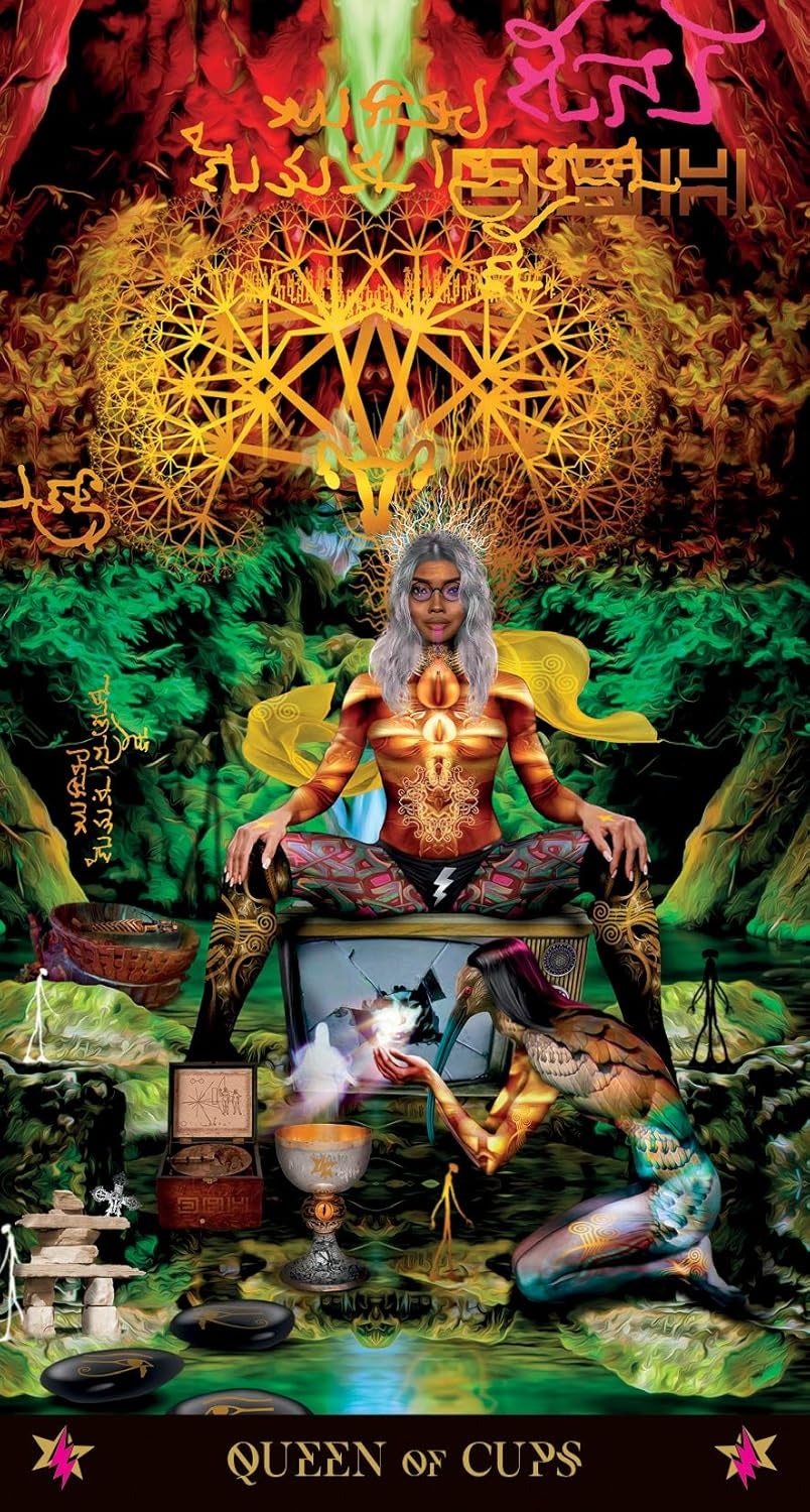 Tarot card featuring a mystical figure with a colorful background