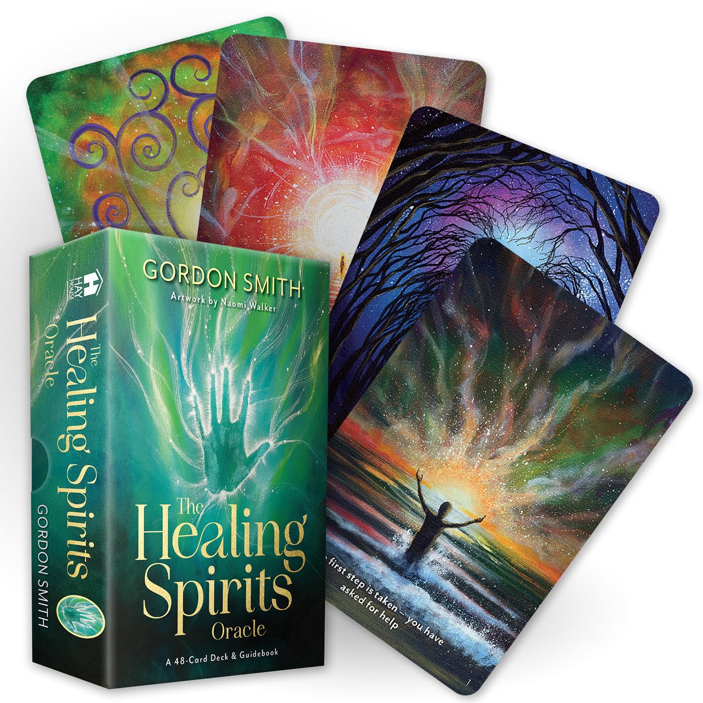 Healing Spirits Oracle cards by Gordon Smith with colorful artwork on a white background