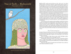 Illustration of a woman with flowers in her hair and an owl, with text on the right side.