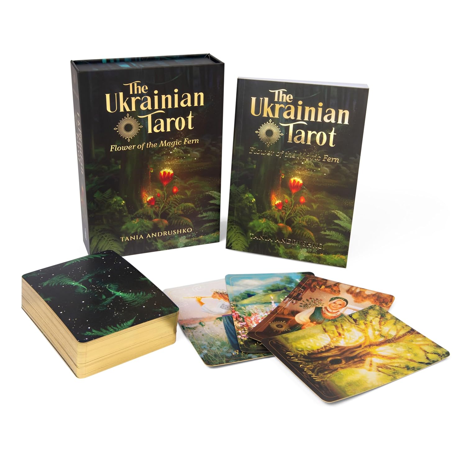 Ukrainian Tarot cards and box on a white background