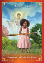 Book cover of 'Ace of Fire' featuring an angel and a child in a garden.