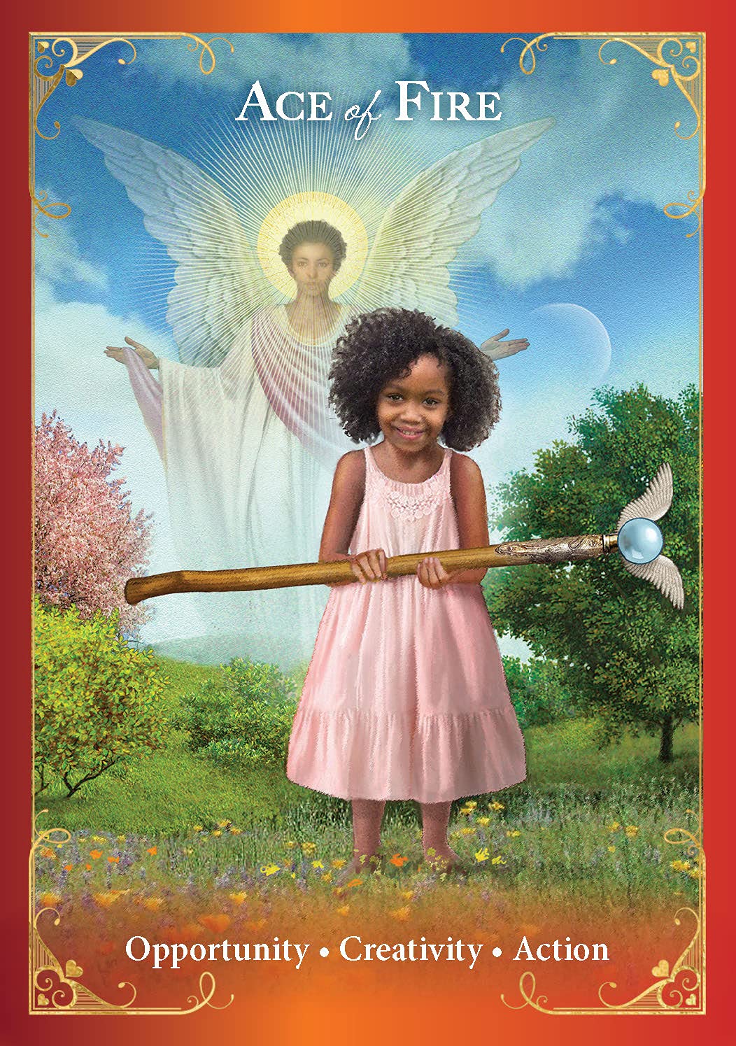 Book cover of 'Ace of Fire' featuring an angel and a child in a garden.