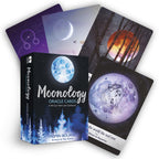 Moonology Oracle Cards by Yasmin Boland with cover and cards displayed on a white background