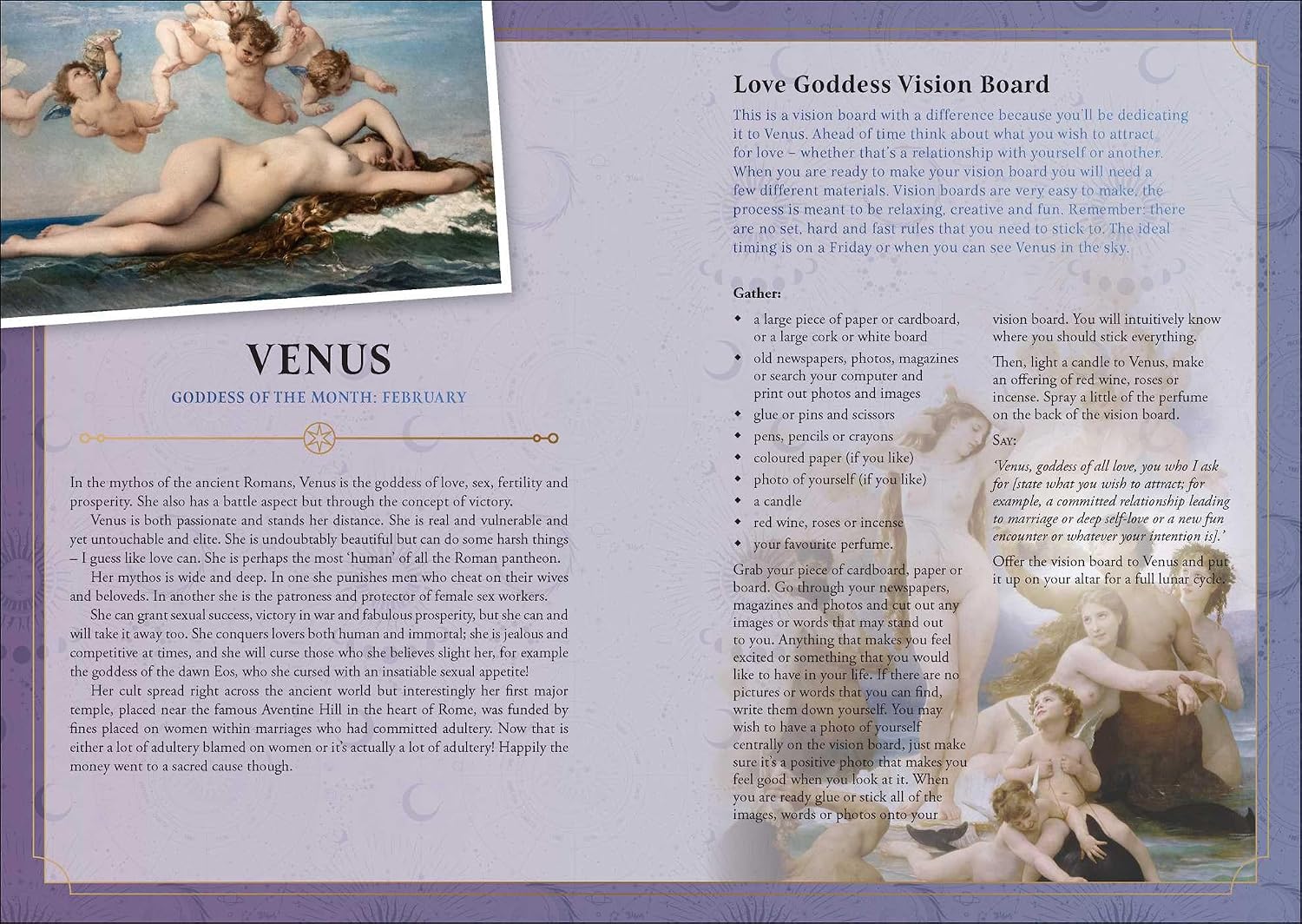Venus statue with text and images on a vision board theme