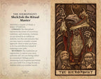 Tarot card featuring 'The Hierophant' with text and illustration on a wooden background