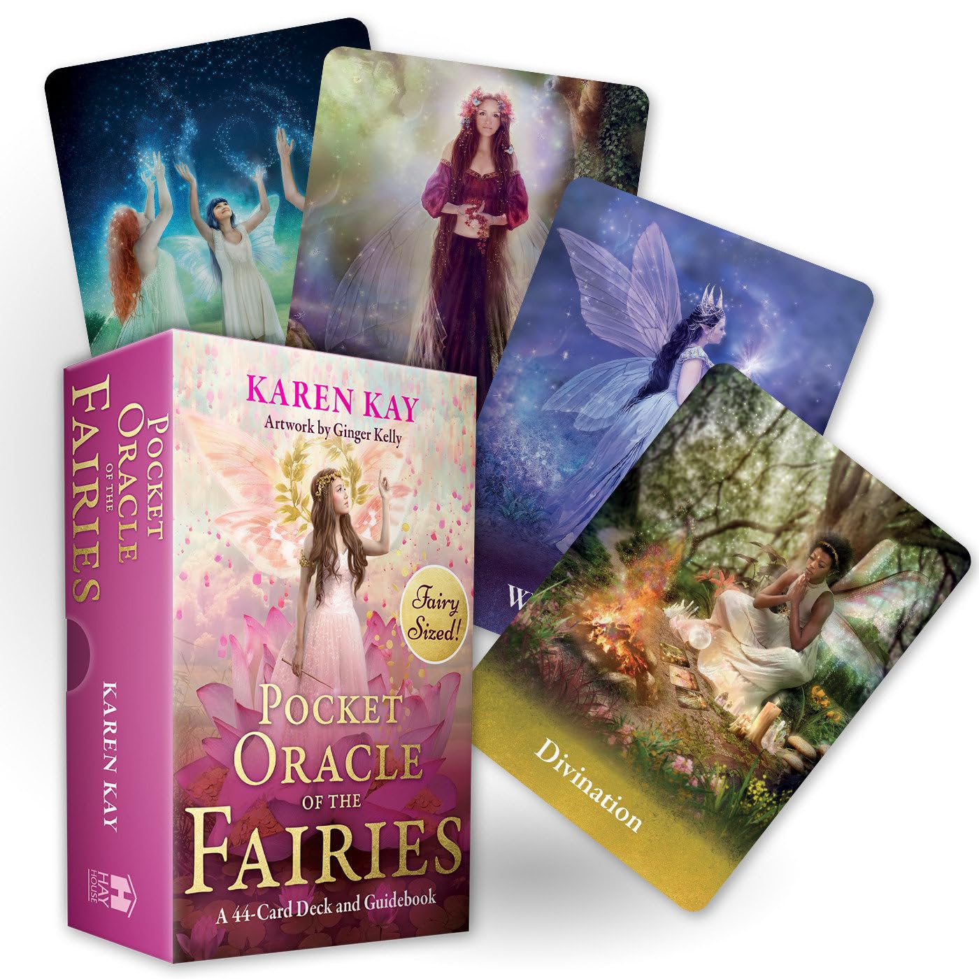 Pocket Oracle of the Fairies card set with a guidebook on a white background