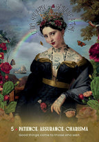 Portrait of a woman with tattoos and flowers, surrounded by nature elements and text.