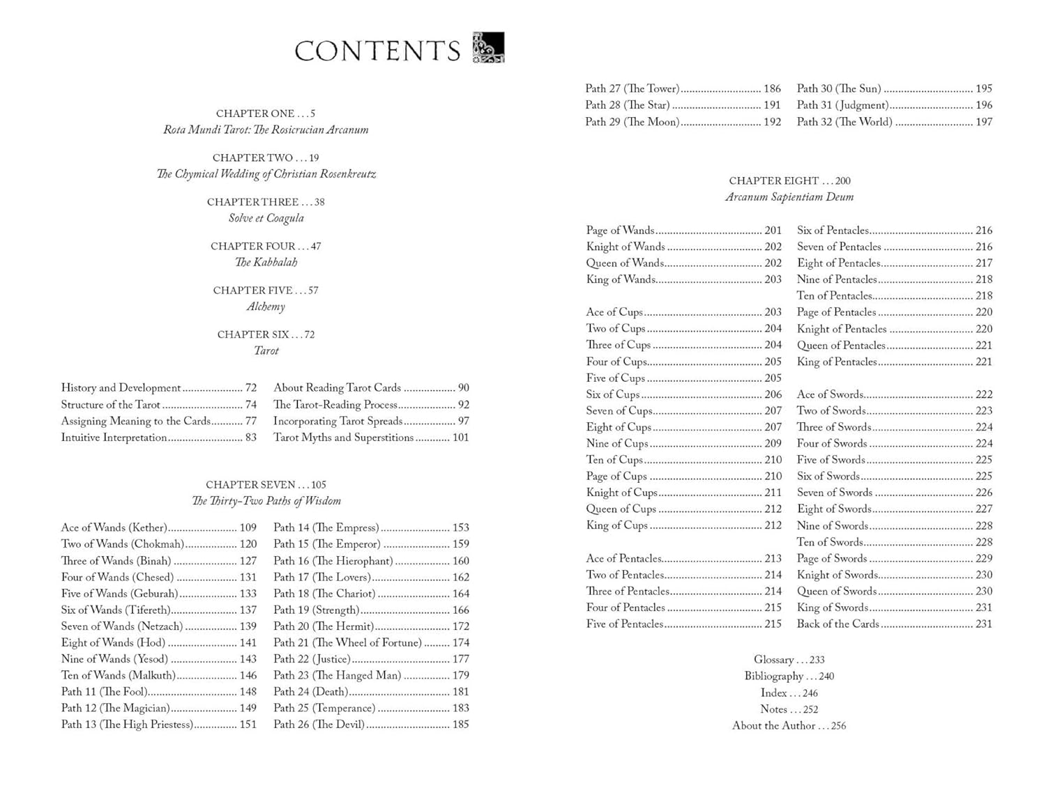 Table of contents page from a book or document with chapter headings and page numbers.