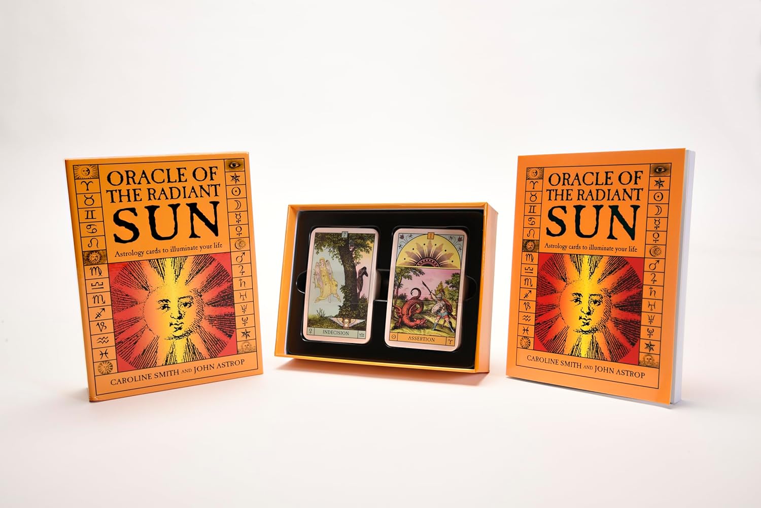 Oracle of the Radiant Sun cards with packaging on a white background