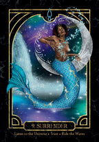 Mermaid card with 'Surrender' text and celestial design