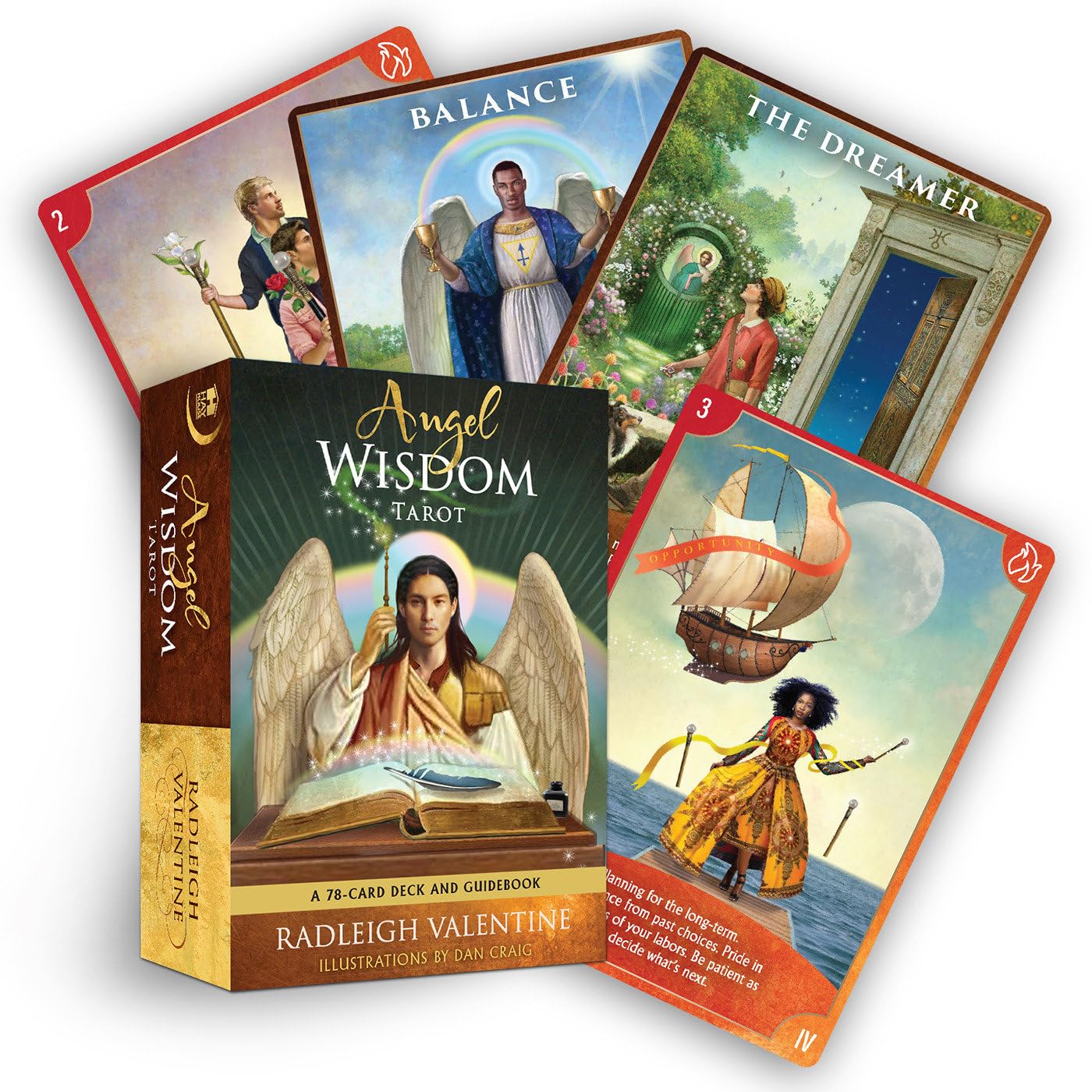 Angel Wisdom Tarot cards with the tarot book on a white background