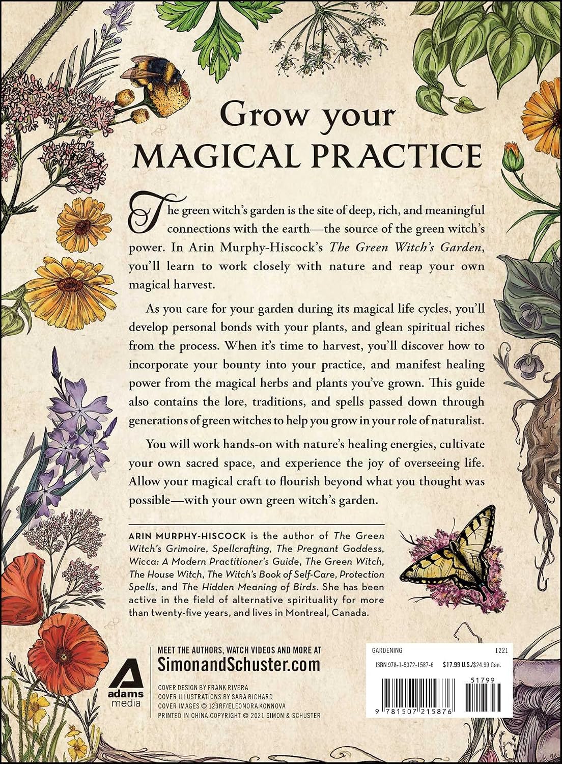 Bookback with floral illustrations and text about growing a magical practice
