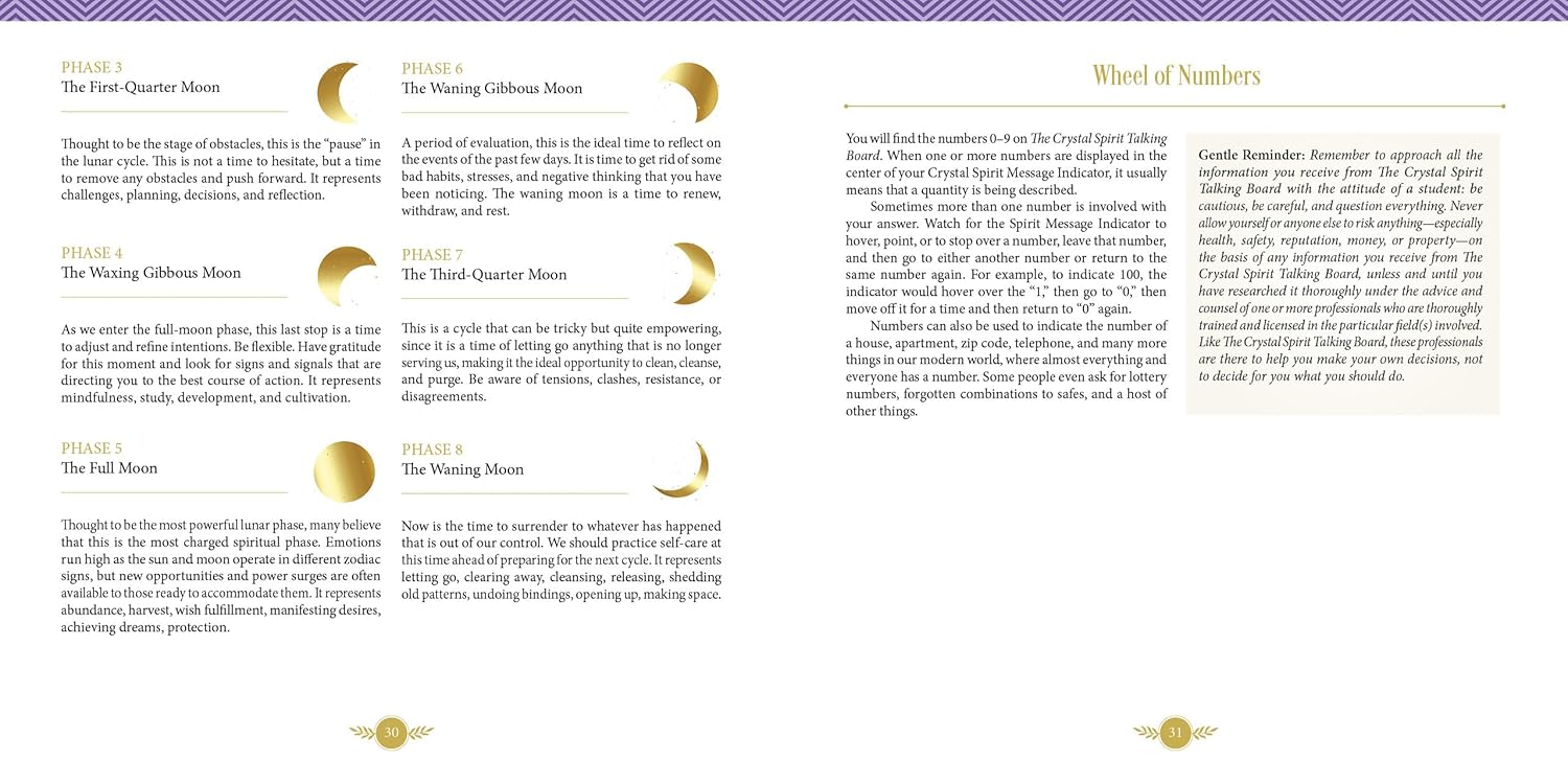 Text document with moon phases and corresponding descriptions on a white background