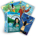 Set of 'The Sacred Medicine' oracle cards with colorful illustrations and packaging.